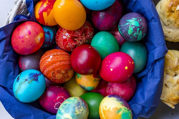 Preparation of home made kozunak (a type of Stollen, or sweet leavened bread, traditional to Romania and Bulgaria)  and Easter eggs