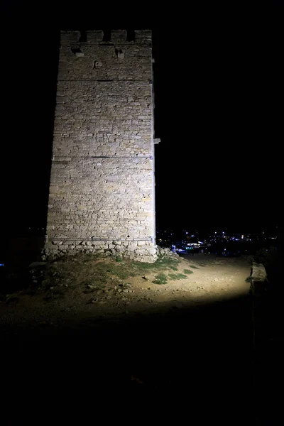 Byzantijnse Toren Nachts Nea Fokea Griekenland — Stockfoto