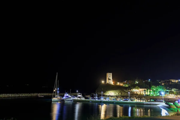 Torre Bizantina Por Noche Nea Fokea Grecia — Foto de Stock