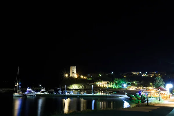 Torre Bizantina Por Noche Nea Fokea Grecia — Foto de Stock