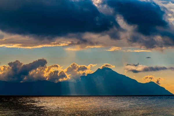 Sunrise Mount Athos Heavy Summer Rain — Stock Photo, Image