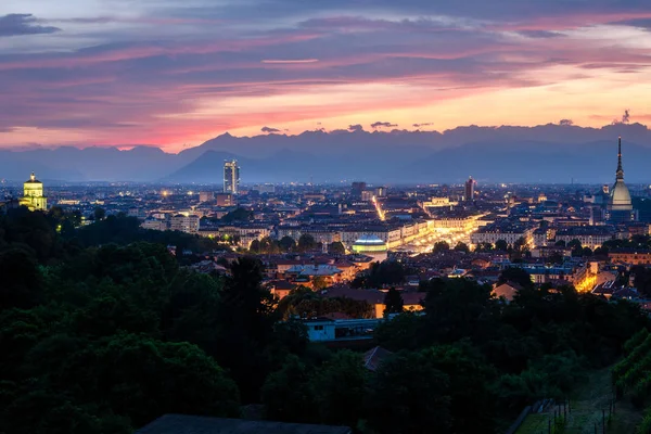 Turyn Wysokiej Rozdzielczości Panorama Zachodzie Słońca — Zdjęcie stockowe