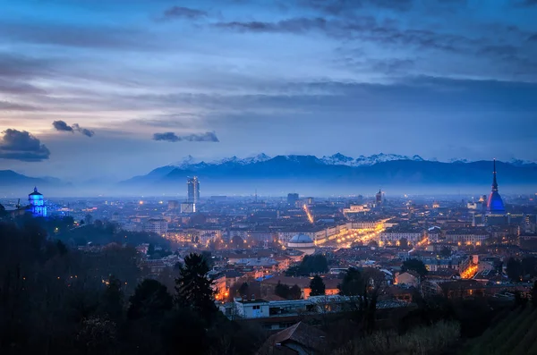 Turín Vysokým Rozlišením Panorama Mole Antonelliana Alpy — Stock fotografie