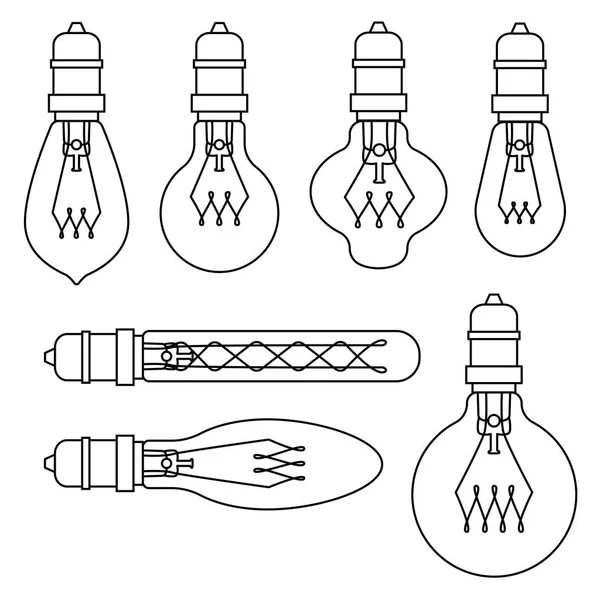 Vlakke Stijl Line Art Retro Lampen Set — Stockvector