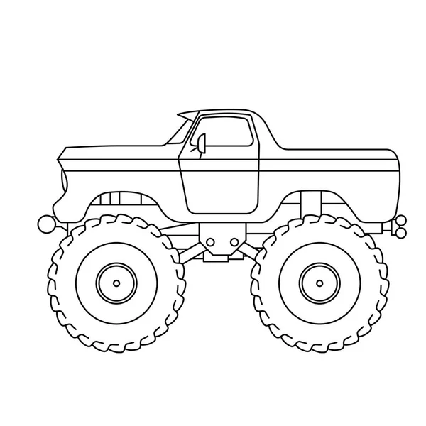 Platt Stil Linje Konst Monstertruck Illustration — Stock vektor