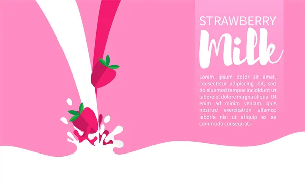 Flat Strawberry Milkshake Yogurt Label Template — Stock Vector