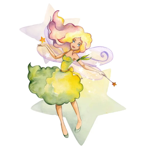 Hand Drawn Watercolor Fairy Star Magic Wand — Stock Vector