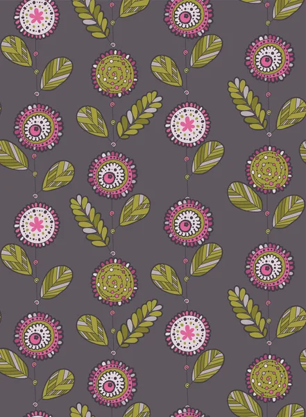Floral Doodle Seamless Retro Styled Vector Pattern — Stock Vector