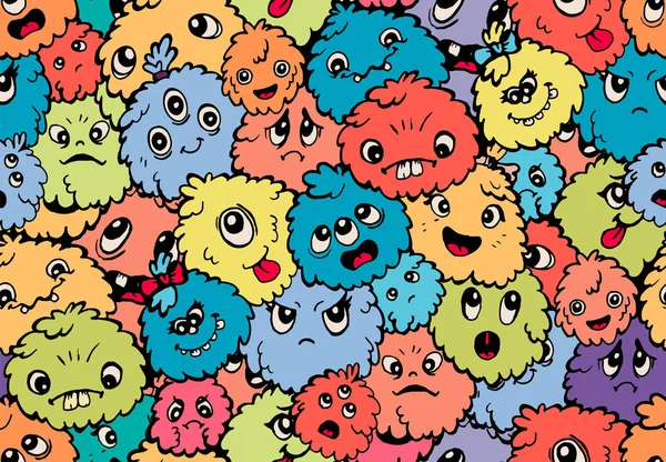 Cute Funny Monsters Seamless Pattern Colorful Charecters Background — Stock Vector