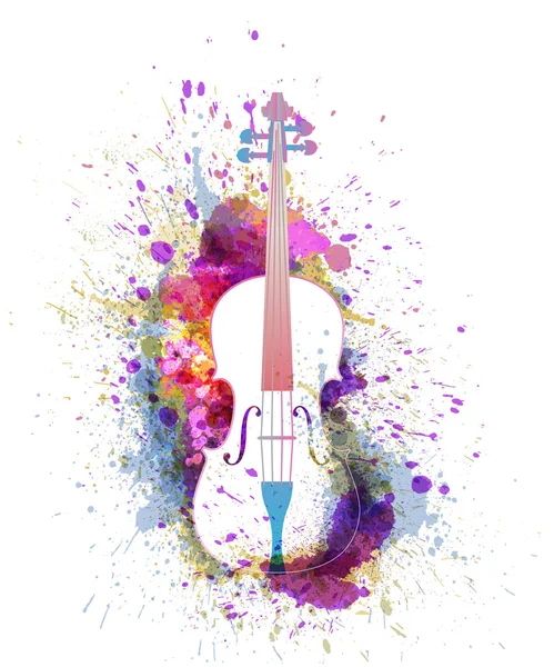 Vita violoncell eller violin med ljusa färgglada stänk. Kreativa musik-konceptet. Vectot illustration Royaltyfria Stockvektorer