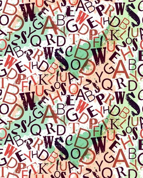 Grunge kleurrijke naadloze alfabet vector patroon. Bright herhalende willekeurige letters textuur. — Stockvector