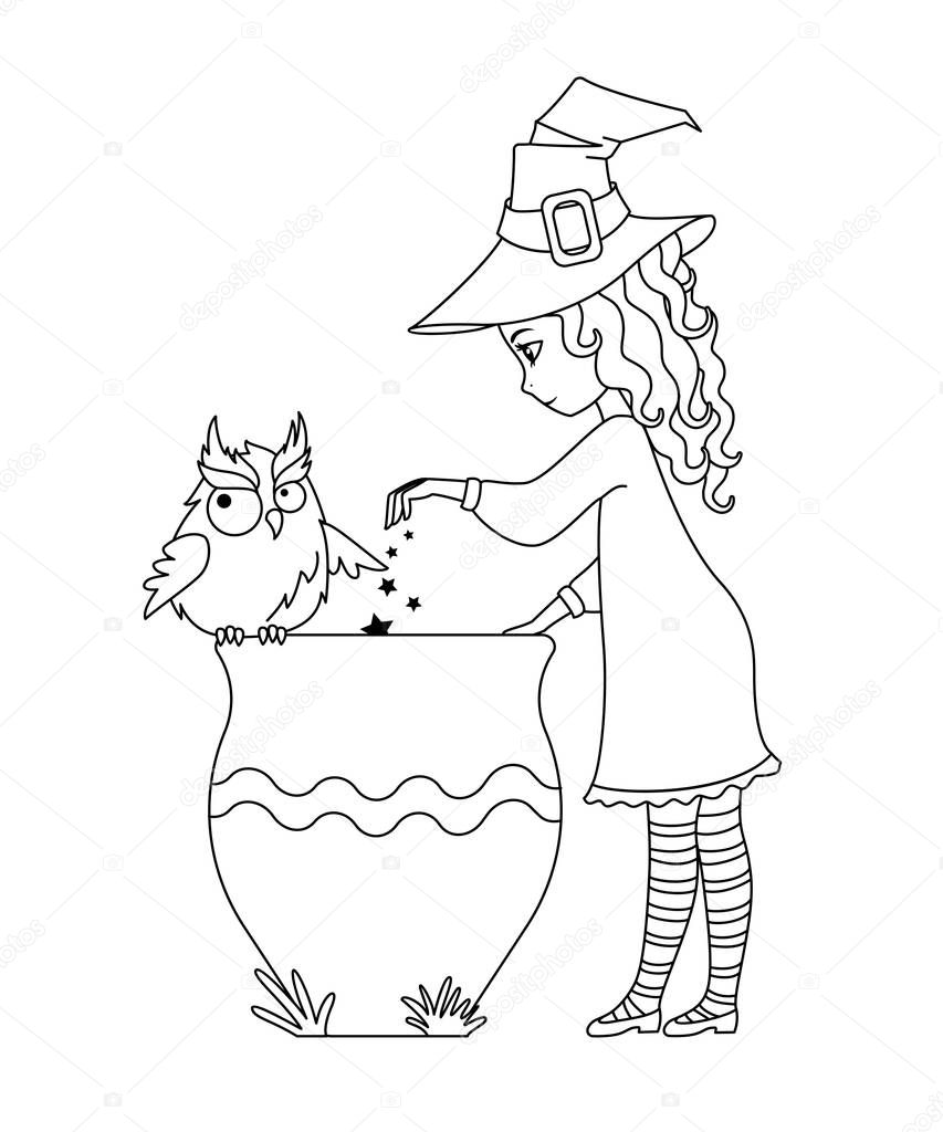 Vettoriale stockDisegno da colorare: Strega con calderone e gufo di  ©BlackSpring1 #270750846, image size:853x1024