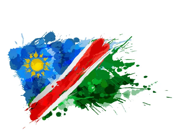 Bendera Republik Namibia terbuat dari percikan warna-warni - Stok Vektor