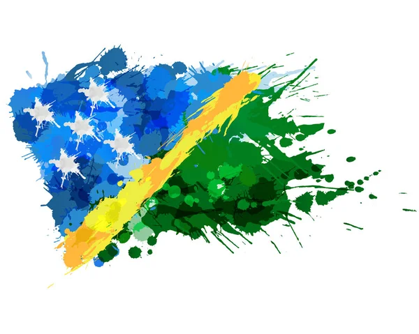 所罗门群岛国旗由五颜六色的飞溅组成 — 图库矢量图片