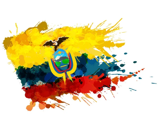 Bandera de la República del Ecuador hecha de salpicaduras de colores — Archivo Imágenes Vectoriales