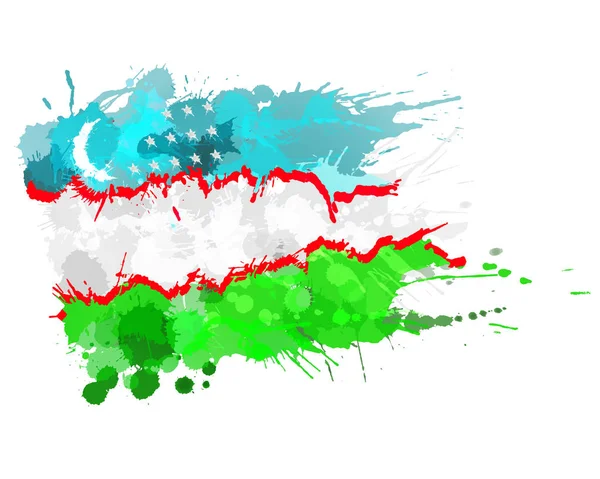 Flag of Republic of Uzbekistan made of colorful splashes — Stock Vector