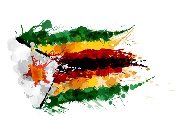 津巴布韦共和国国旗由五颜六色的飞溅物制成 — 图库矢量图片