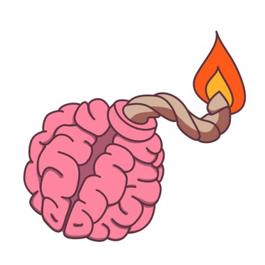 Bomb shaped brain with burning fuse. Mental health or brainstorm concept. clipart