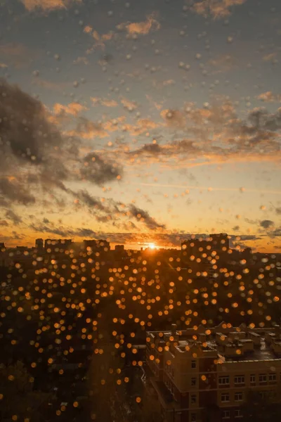 Ηλιοβασίλεμα Πάνω Από Την Πόλη Του Καραλιόφ Περιοχή Της Μόσχας — Φωτογραφία Αρχείου