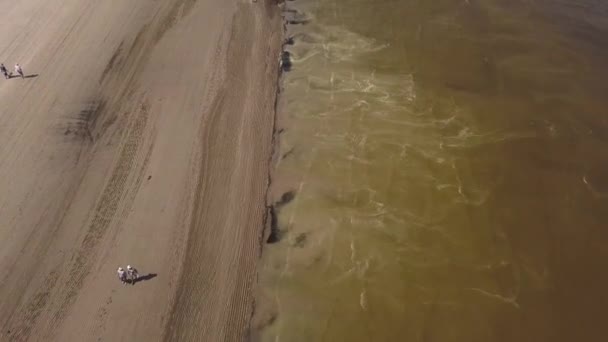 Luchtfoto op het strand van de Jurmalas in het voorjaar. — Stockvideo