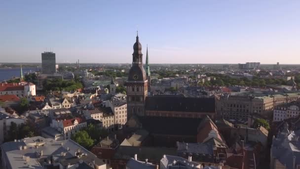 Aerial view on Dome cathedral in Old Riga City. — Stock Video