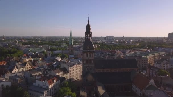 Aerial view on Dome cathedral in Old Riga City. — Stock Video