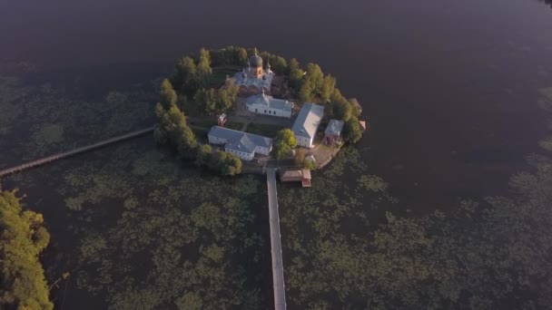 The Holy-Vvedensky nunnery in the Vladimir region. On the island. Aerial view. — Stock Video