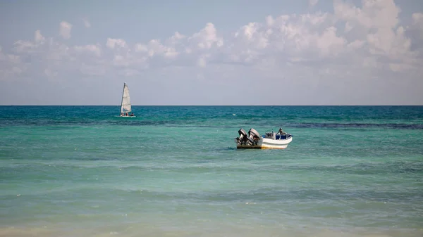 Catamaran sailing and diving boat in the Caribbean Sea. Mexico