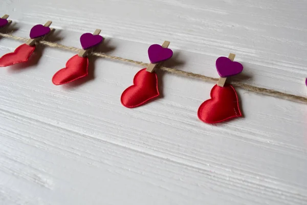 Red Love Hearts Fastened Decorative Clothespin — Stock Photo, Image