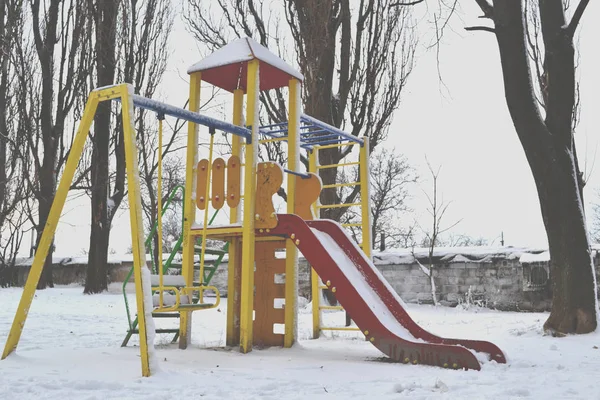 Winter Playground Kids Snow Park Trees Covered Snow — Stock Photo, Image