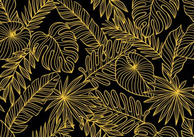 Çizgili palmiye yapraklı desen. Tropikal yeşillik ve bitkilerin dekoratif görüntüsü. Egzotik doğa.