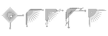 Çizgi geometrik köşeler kümesi. Modern dekoratif doğrusal elementler.