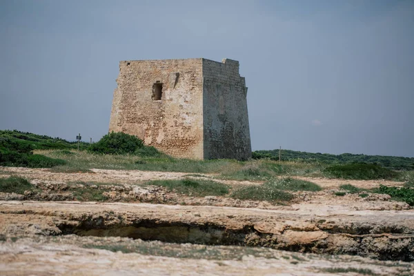 Slottstornet Rock Adriatiska Havet Italia Kusten Apulien Landskap Natur Puglia — Stockfoto