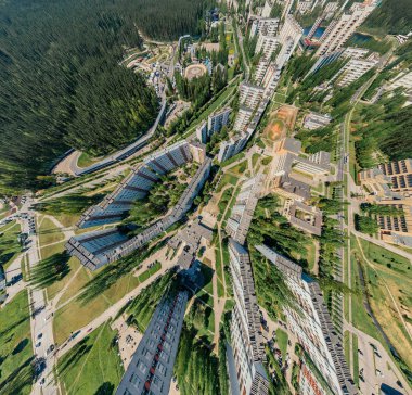Yaz Riga şehir blok daire 360 Vr dron resmin sanal gerçeklik, cadde Panorama için