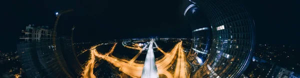 Nacht Riga stad 360 Vr Drone foto voor virtuele werkelijkheid, Drone Panorama — Stockfoto