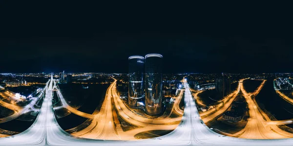 Noční Riga Město 360 Vr Drone obrázek pro virtuální realitu, Drone Panorama — Stock fotografie