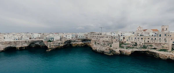 Polignano a Mare Apulia City Coastline and white houses in Italy Drone 360 vr — стоковое фото