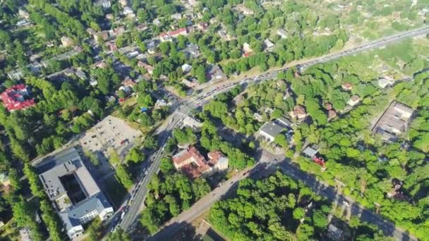 Timelapse Riga City Drone Flygning Över Bron Med Bilar Trafikerar — Stockvideo