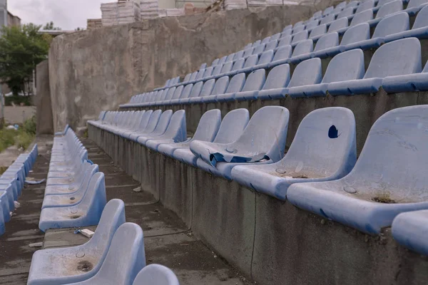 Vintage Stadium Chairs old time not used with dust blue color — Stock Photo, Image