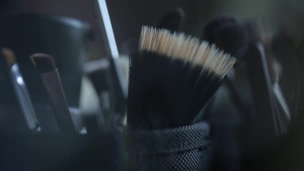 Borstels voor make-up Macro 100mm schuifregelaar camera beweging — Stockvideo