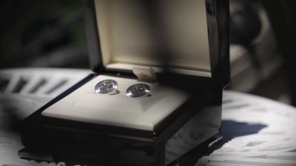 Macro Día Boda Para Hombre Camisa Gemelos Desgaste Lujo Corbata — Vídeos de Stock