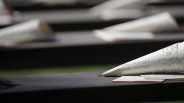 Gül yaprakları üzerinde gelin Mücevherat için tezgah düğün süslemeleri, kurdeleler, saten süslemeleri ve takı ile Kağıt rulolar