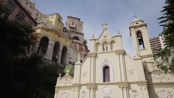 Cathedral Church in Monaco Monte Carlo summer city — Stock Video