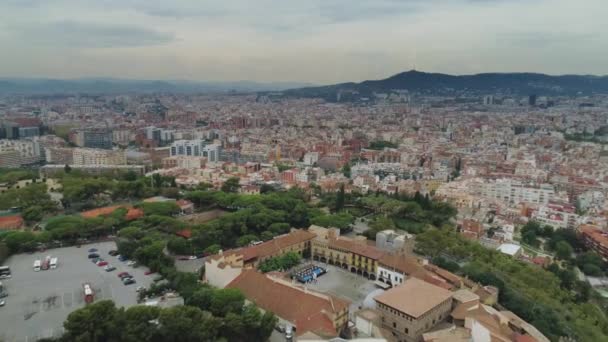 Barcelona city Katalonien Spanien Drone historiska stadsbilden Europa arkitektur — Stockvideo