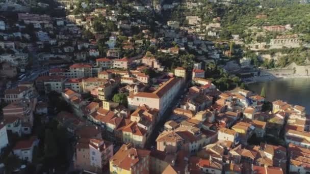 The city of Nice in the south of France on the azure coast is a view from above on the roofs of houses and roads — Stock Video