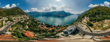 İtalya Como Gölü dron hava 360 vr sanal gerçeklik dron panorama
