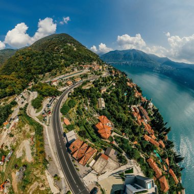 İtalya Como Gölü dron hava 360 vr sanal gerçeklik dron panorama