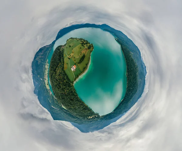 독일 바바리아 호수 자연에 어 드 론 360 vr 가상 현실 파노라마 — 스톡 사진