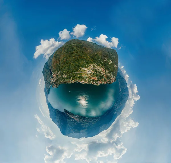 İtalya Como Gölü dron hava 360 vr sanal gerçeklik dron panorama