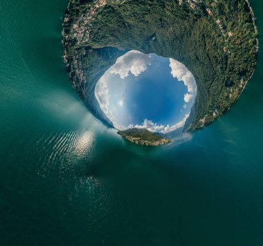 İtalya Como Gölü dron hava 360 vr sanal gerçeklik dron panorama